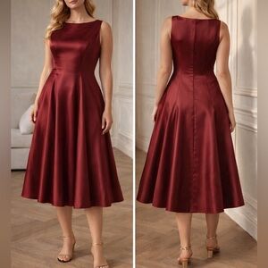 Chi Chi London Bracken Satin Fit & Flare Cocktail Dress in Burgundy